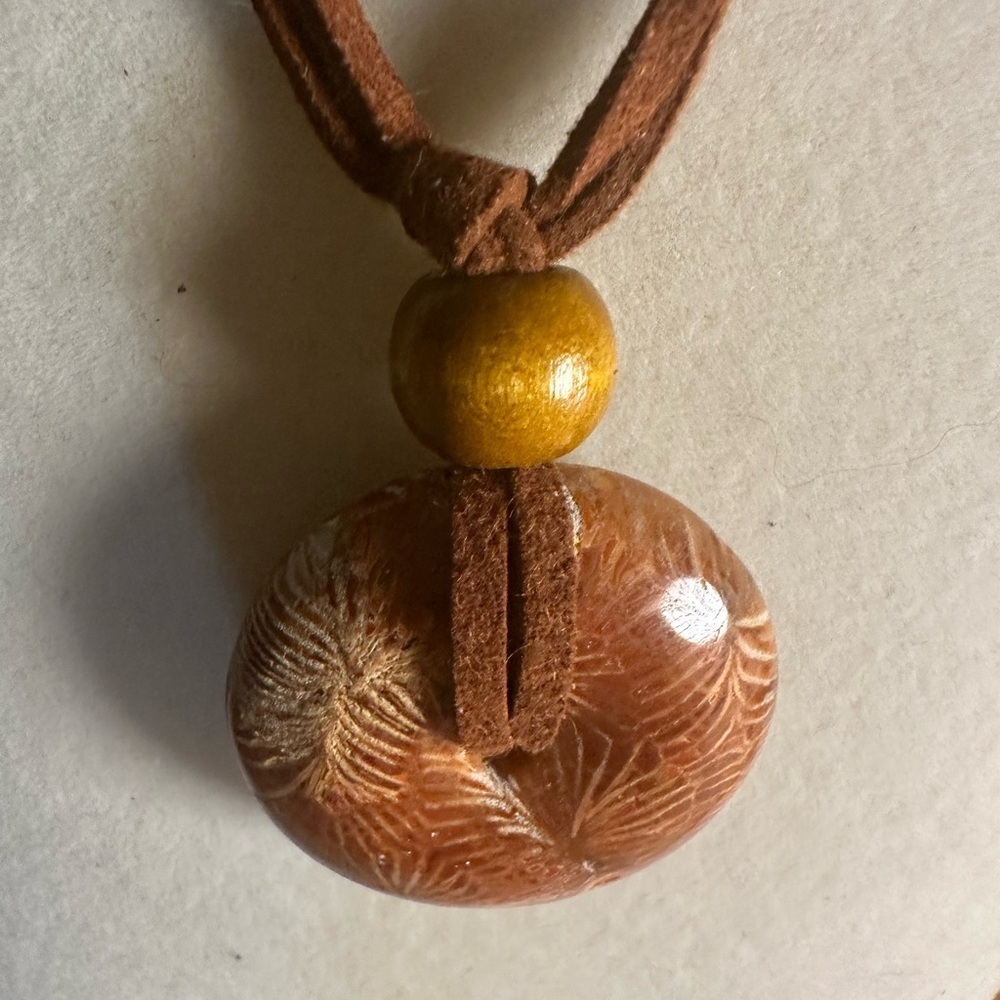 Coral Fossil Jade Donut Pendant Necklace
